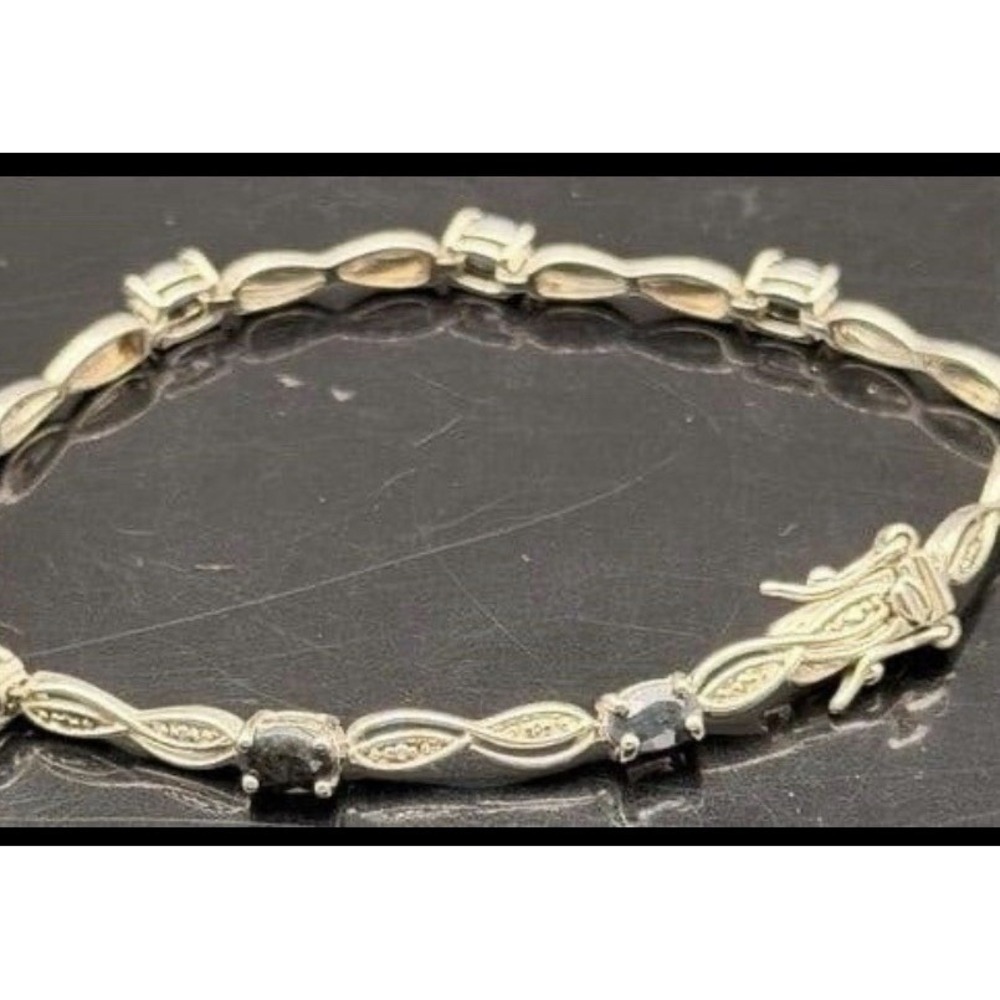 Vintage ROSS SIMON 925 Sterling Silver  Blue Topaz Tennis Bracelet  7.5" #367